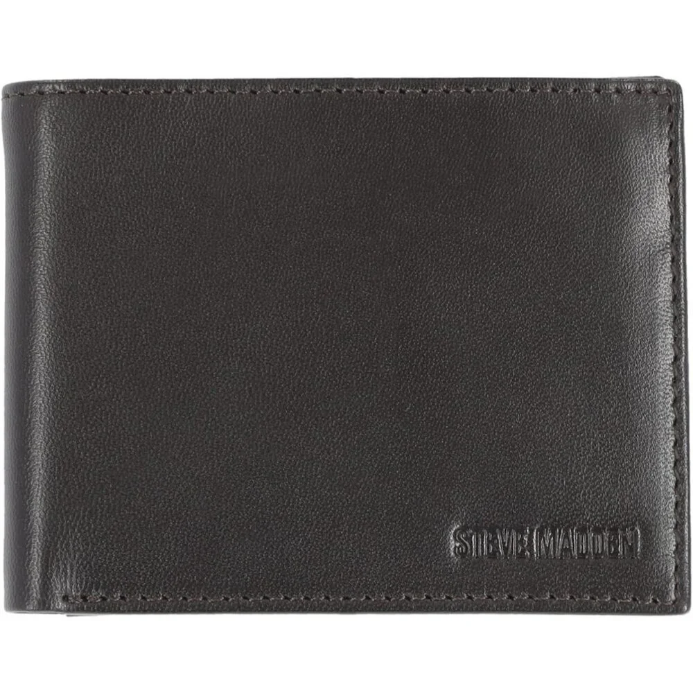 🆕Steve Madden Mens Slim Leather Wallet with Extra Capacity Attached Flip Pocket
